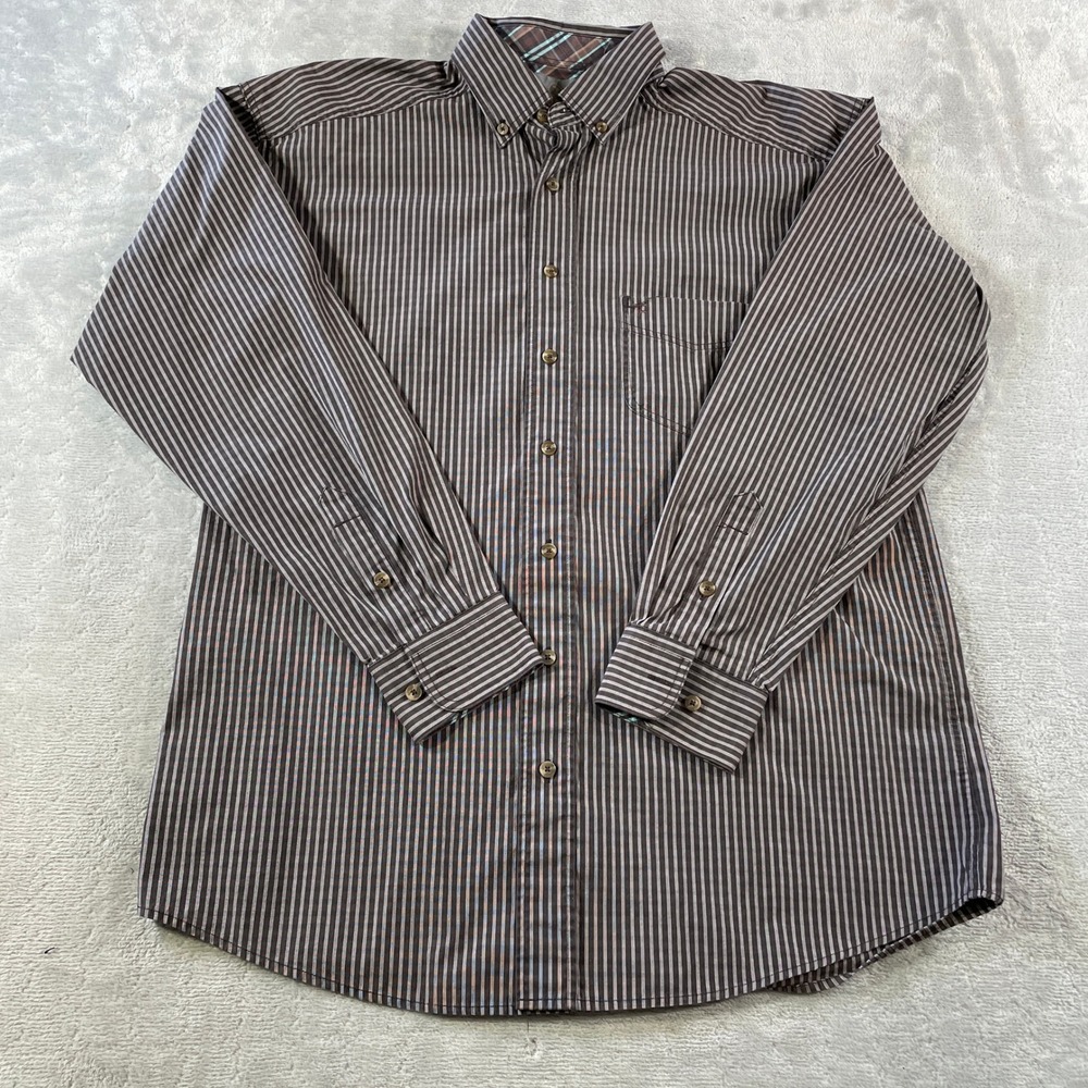 Panhandle Tuf Cooper‎ Performance Shirt Mens Medium Brown Striped Western Cowboy
